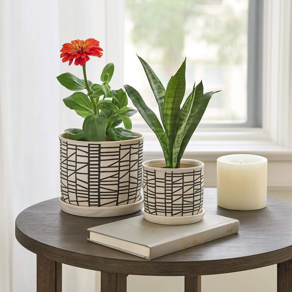 Geometric decorative ceramic flower pot set - Image 2