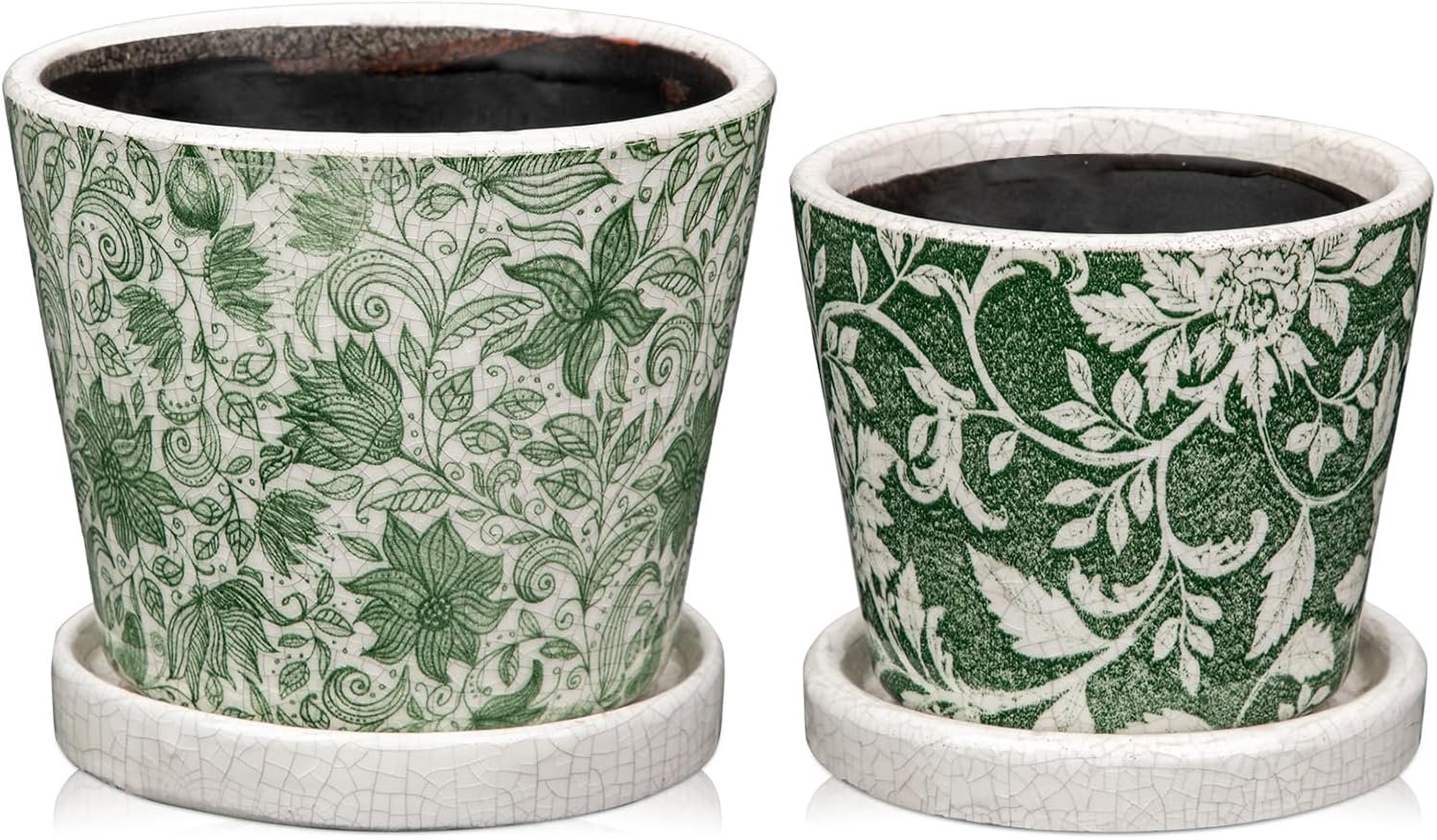 Green ceramic planter set